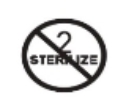 Rund cirkel med överstruken tvåa och ordet sterilize.