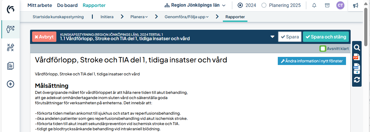 Vy för att korrigera rapport
