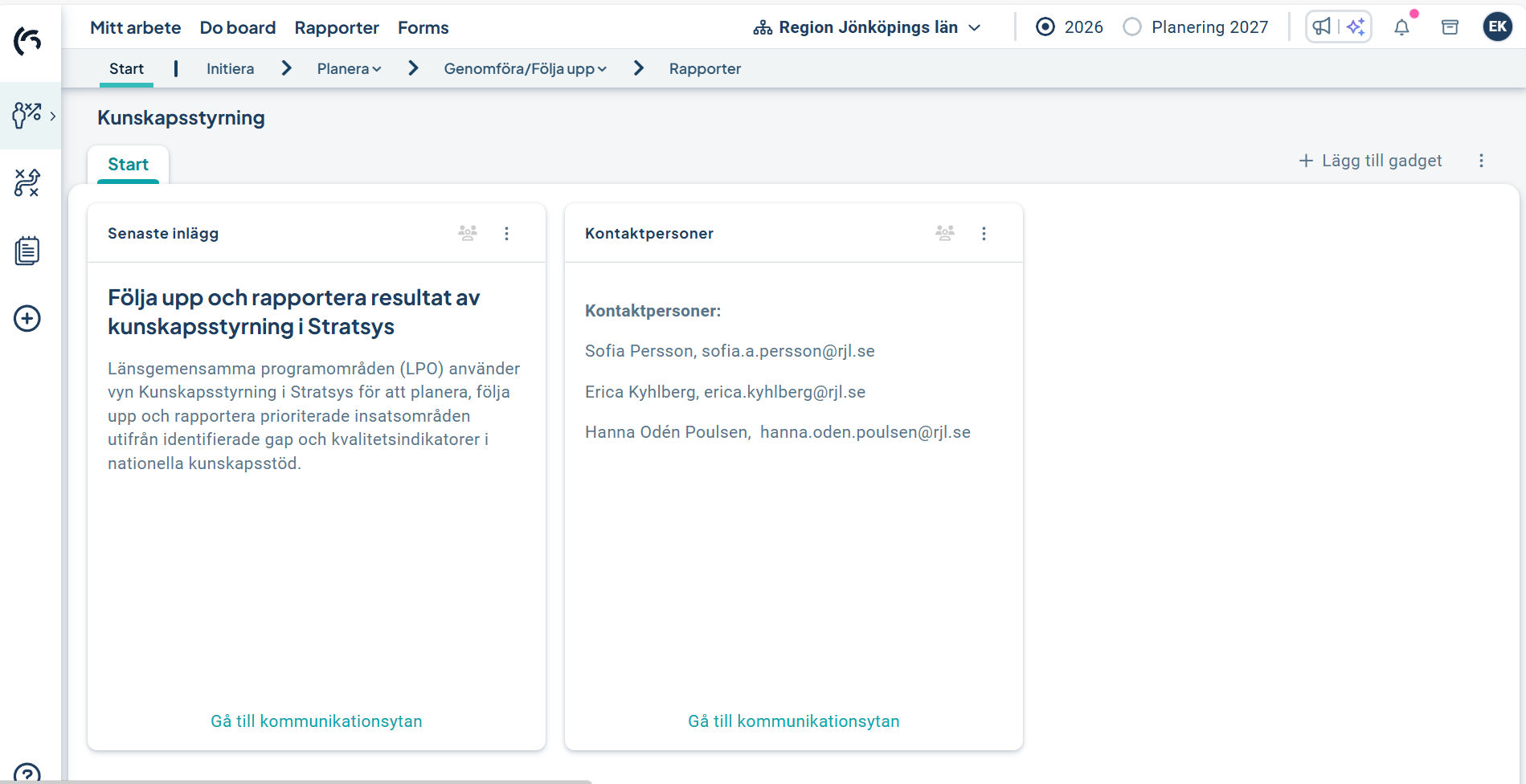 startsida i systemet Stratsys