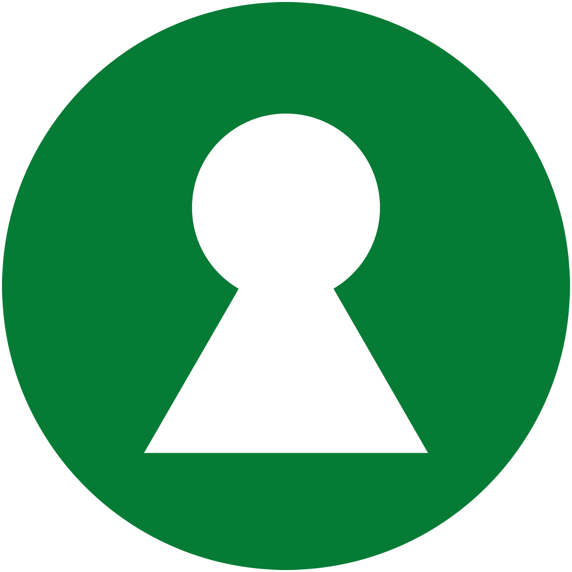 Bilden visar en grön cirkel med ett nyckelhål i.